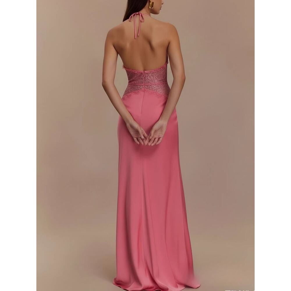 Halter Neck Lace Trimmed Maxi Dress - Picture 5 of 15